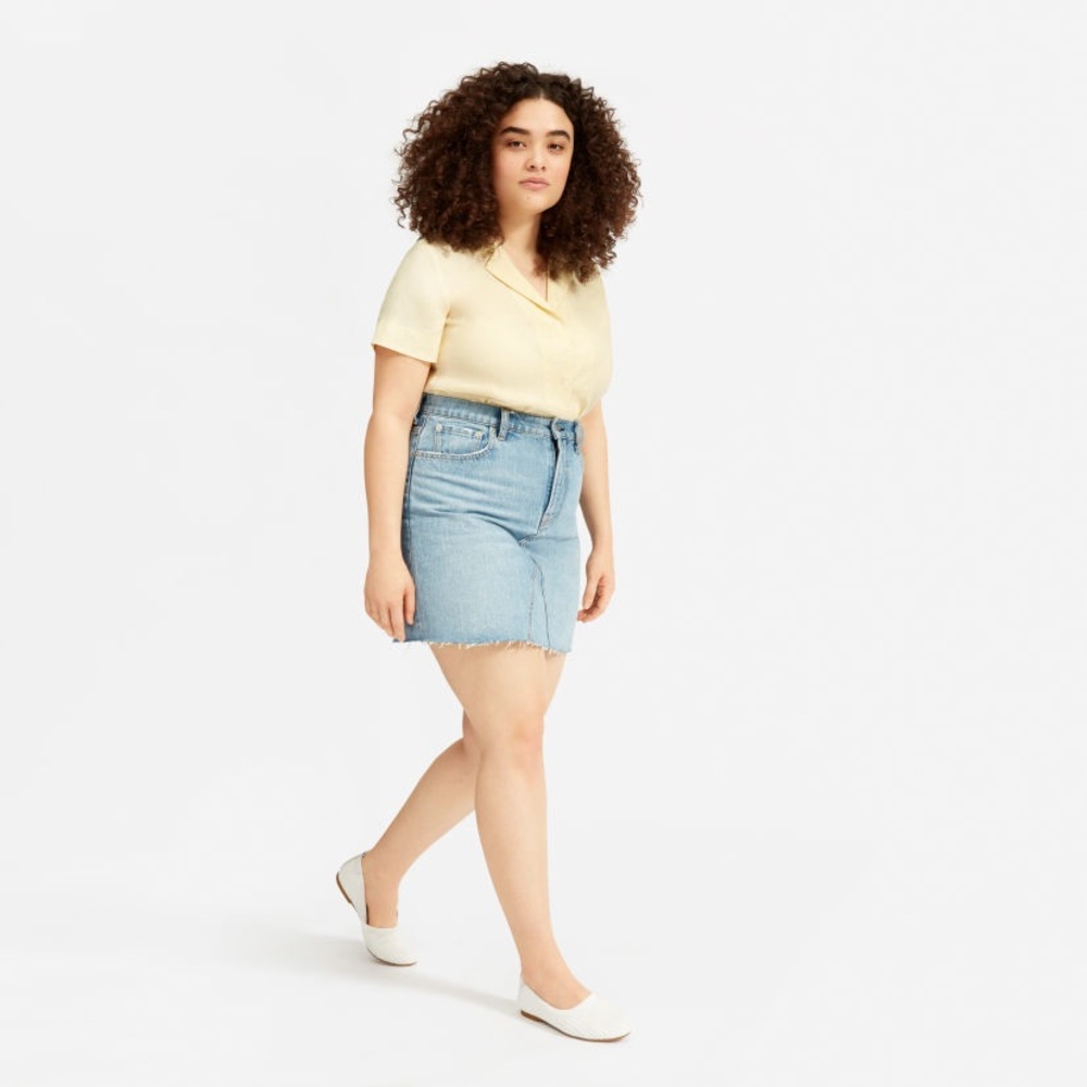 Everlane reconstructed denim skirt, raw hem, 26